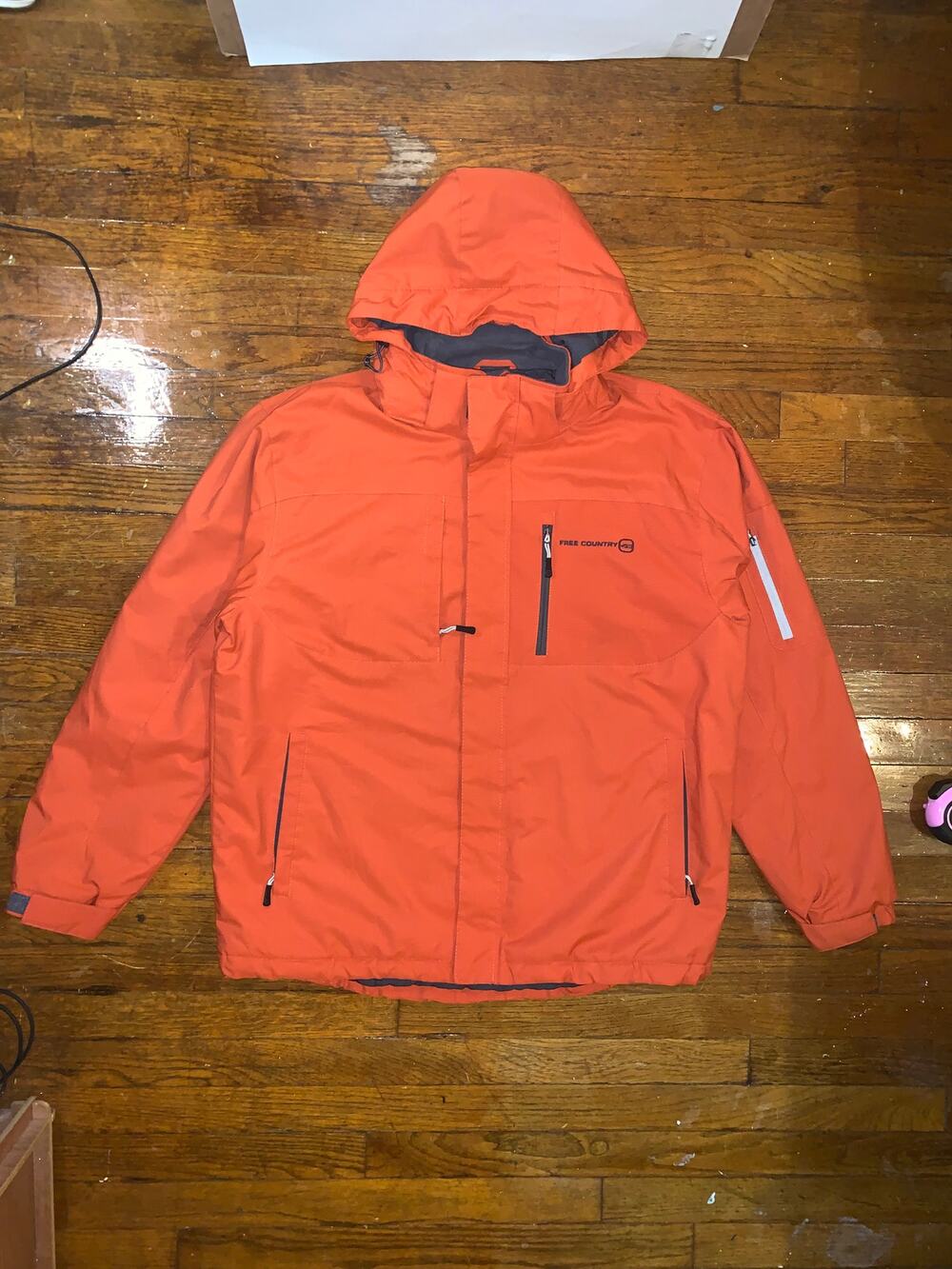 Free Country Insulated Ski Jacket Orange Hooded Winter Coat Men's Large Gorpcore